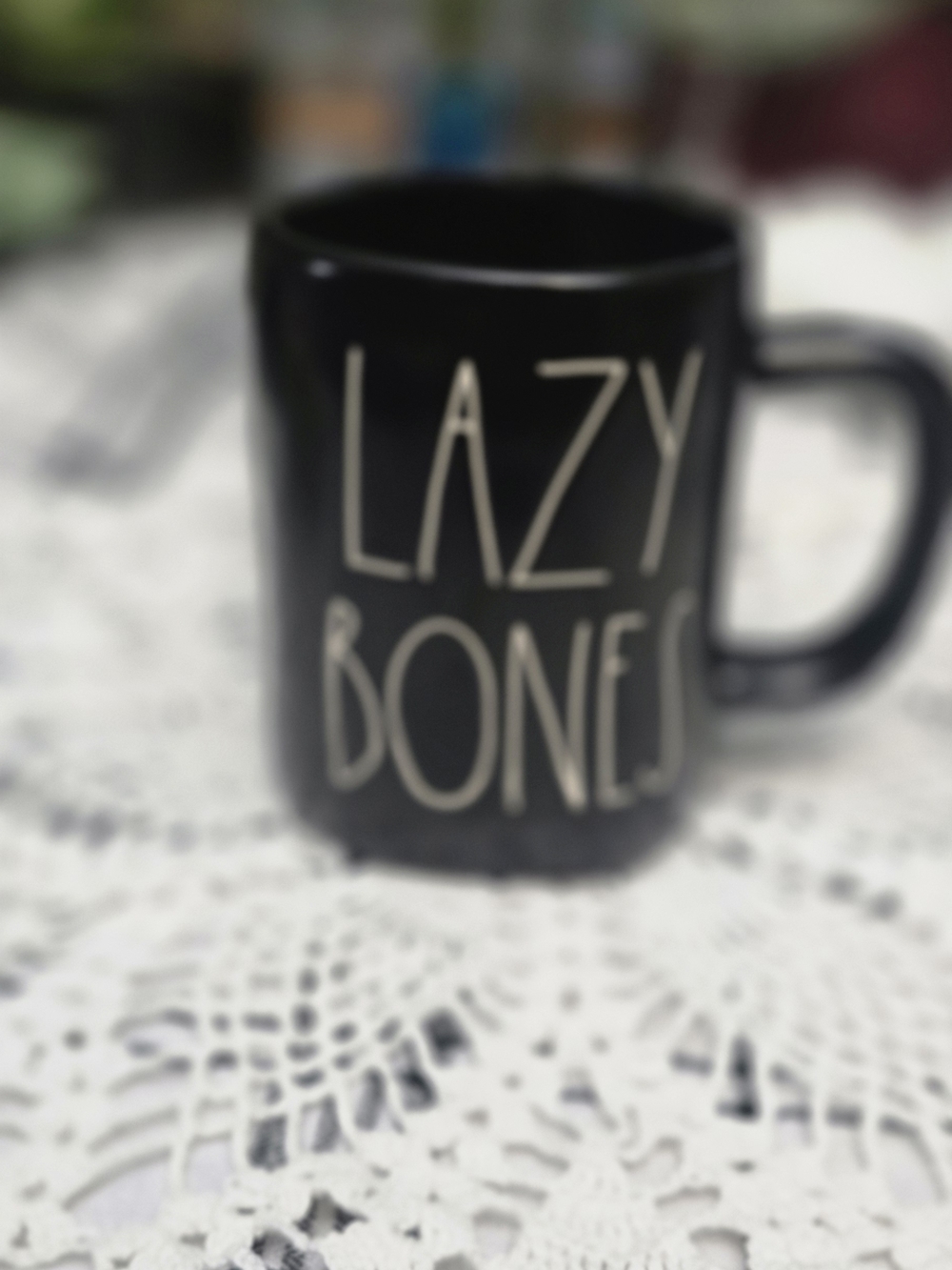 Rae Dunn Black 'Lazy Bones' Ceramic Coffee Mug